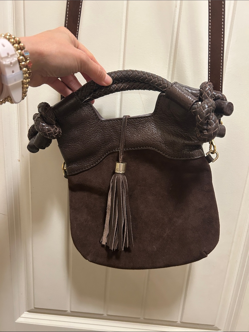 Foley + Corinna Brown Suede & Leather Tassel Crossbody Bag like NEW